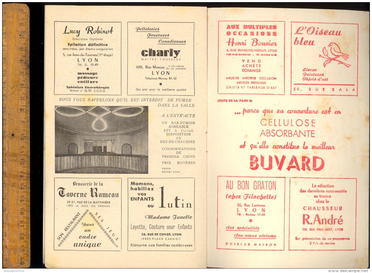 Programme Cinéma LA SCALA Lyon 18 Rue Thomassin Couverture En Buvard 1949 Film L'école Buissonnière / Publicités - Cinema & Teatro