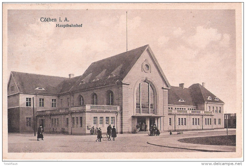 CÖTHEN In Anhalt Haupt Bahnhof Köthen Belebt Handwagen Fahrrad 23.12.1931 Gelaufen - Koethen (Anhalt)