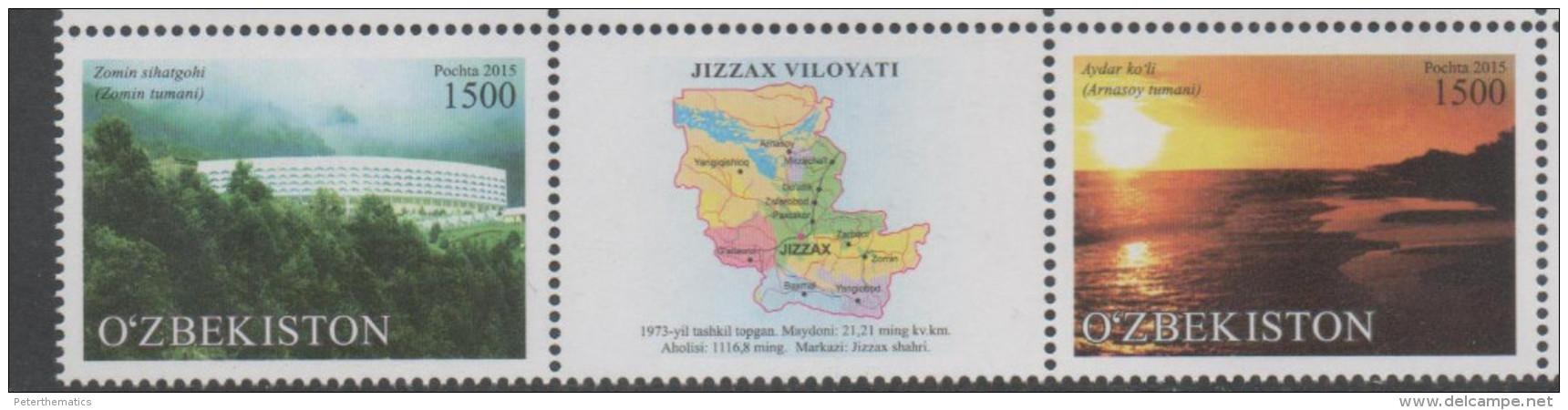 UZBEKISTAN ,2015, MNH, JIZZAKH REGION, TREES, MOUNTAINS, LANDSCAPES,2v+TAB - Geography