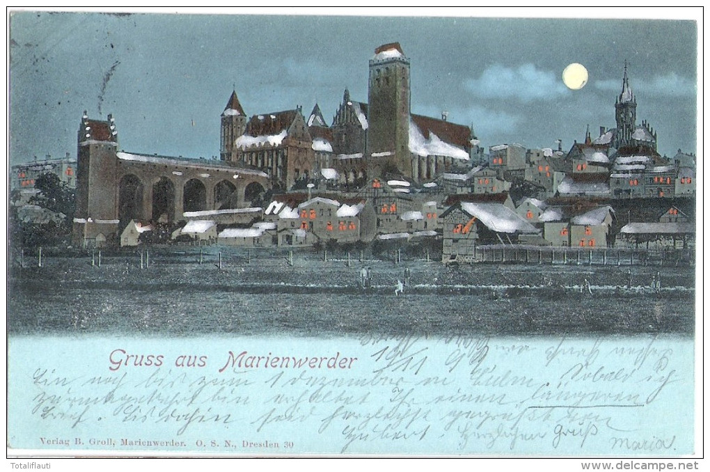 Gruss Aus MARIENWERDER Kwidzin Mondschein Winter Litho Belebt 20.11.1899 Gelaufen - Westpreussen