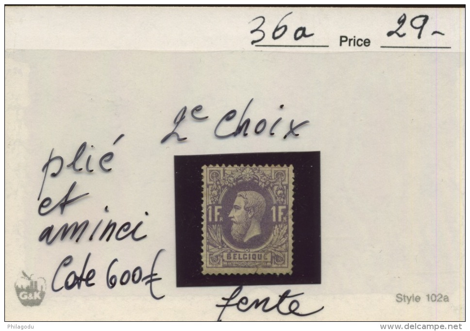 36a *  Abimé Cote 600 Euros - 1869-1883 Leopoldo II