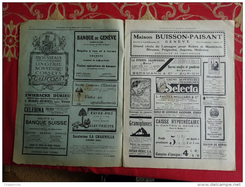 REVUE SEMAINE LITTERAIRE SAMEDI 3 DECEMBRE 1921 GENEVE SUISSE PUBLICITE PHILOSOPHIE LANGAGE PARLER ALSACIEN - Tempo Libero & Collezioni