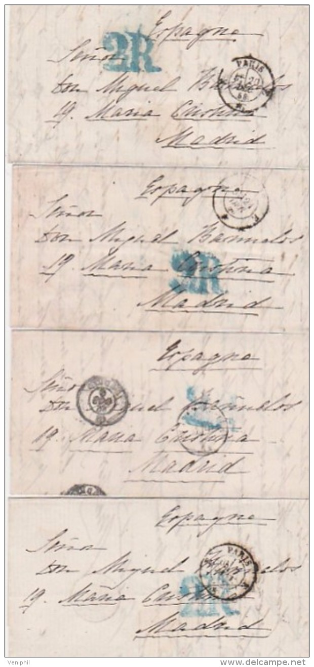 LOT DE 4 LETTRES DE 1858 A DESTINATION DE MADRID AVEC CAD D'ARRIVE TB - 1849-1876: Classic Period