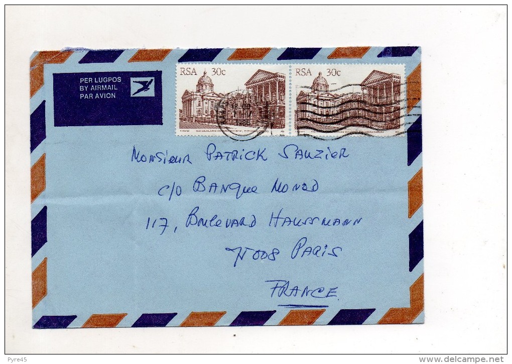 AFRIQUE DU SUD ENVELOPPE DU 7 MAI 1986 POUR PARIS - Lettres & Documents