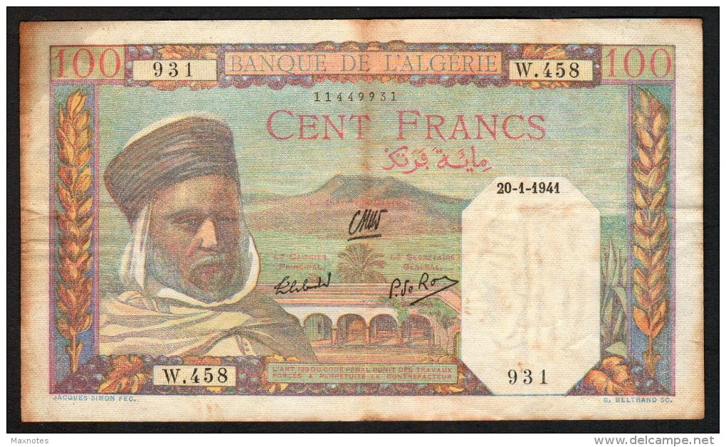 ALGERIA :  100 Francs - 1941- P85 - Circulated - Algeria