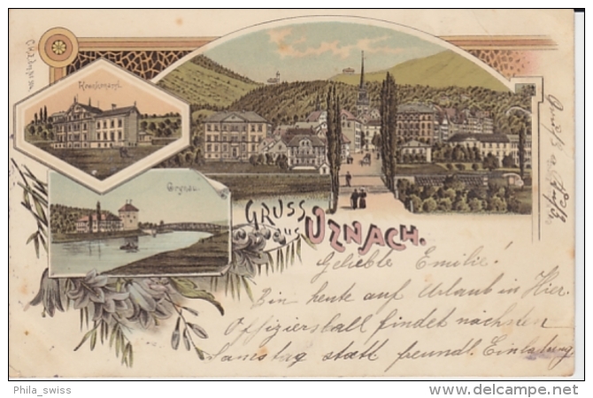 Uznach, Gruss Aus - Farbige Litho - Krankenasyl, Grynau - Uznach