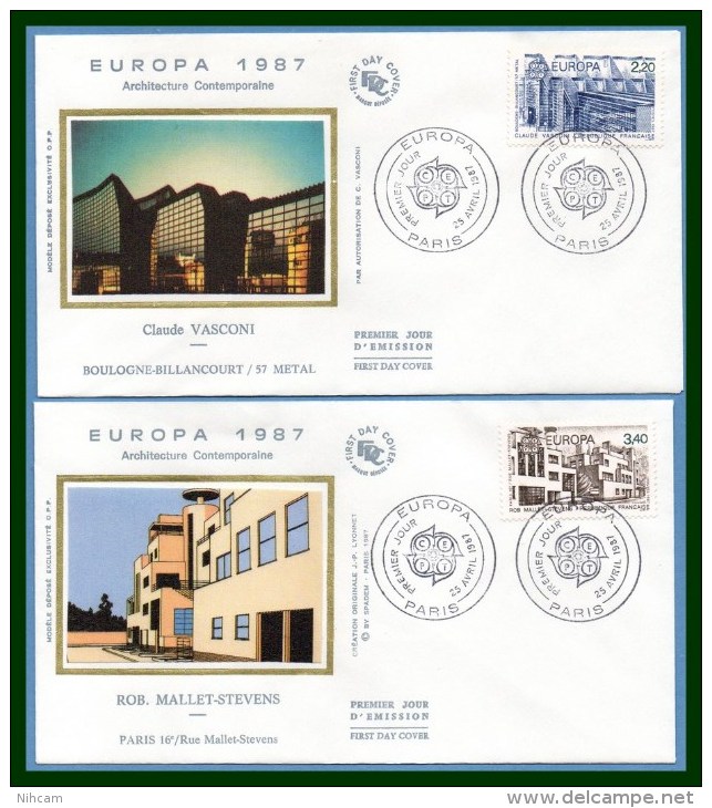 FDC Silk Soie Europa 1987 N° 2471 /2 Architecture - 1980-1989