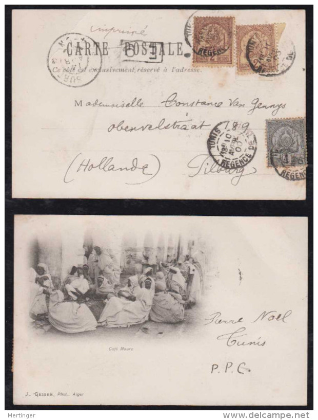 Tunisia 1900 Picture Postcard CAFE Tunis To TILBURG Netherlands - Cartas & Documentos