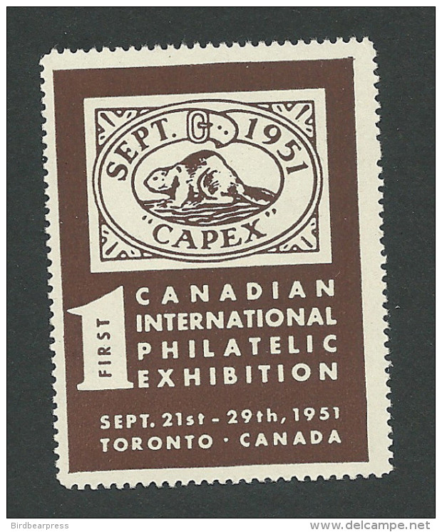 B28-07 CANADA 1951 1st Philatelic Exhibition CAPEX Brown On White MNH - Local, Strike, Seals & Cinderellas