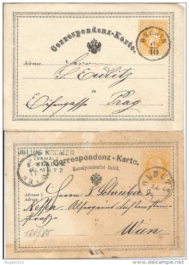 1871/1872 - BECHYNE,OLOMOUC, 2 Post Karte, 2 Scan - ...-1918 Préphilatélie
