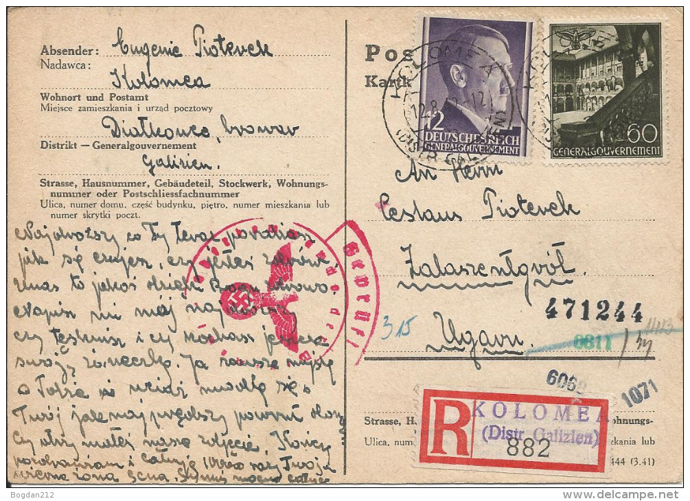 1942 - KOLOMEA, Postkarte,Ceslaus (Czeslaw) Pioterek 2 Scan - Ukraine