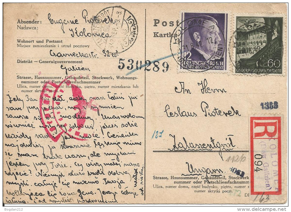 1942 - KOLOMEA, Postkarte,Ceslaus (Czeslaw) Pioterek 2 Scan - Ukraine