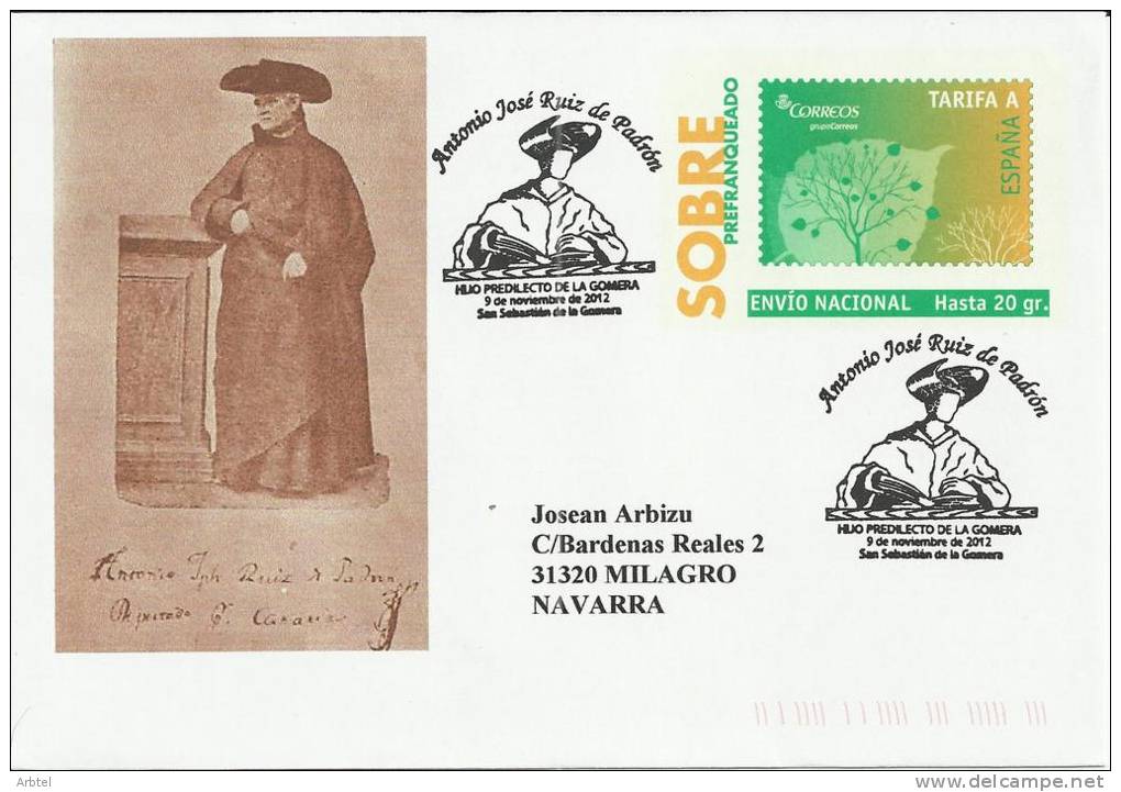 SAN SEBASTIAN GOMERA CANARIAS MAT ANTONIO JOSE RUIZ DE PADRON SOBRE ENTERO POSTAL - Otros & Sin Clasificación