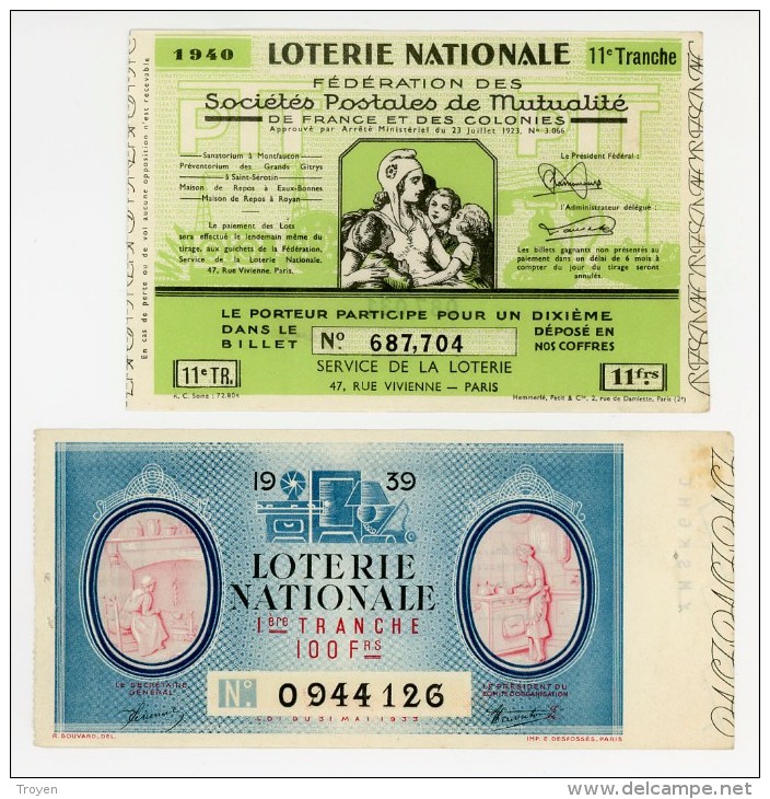 Billets De Loterie - Fédérations Mutualistes - Et 1ère Tranche   - 2 Billets -  1939 / 1940  - - Biglietti Della Lotteria