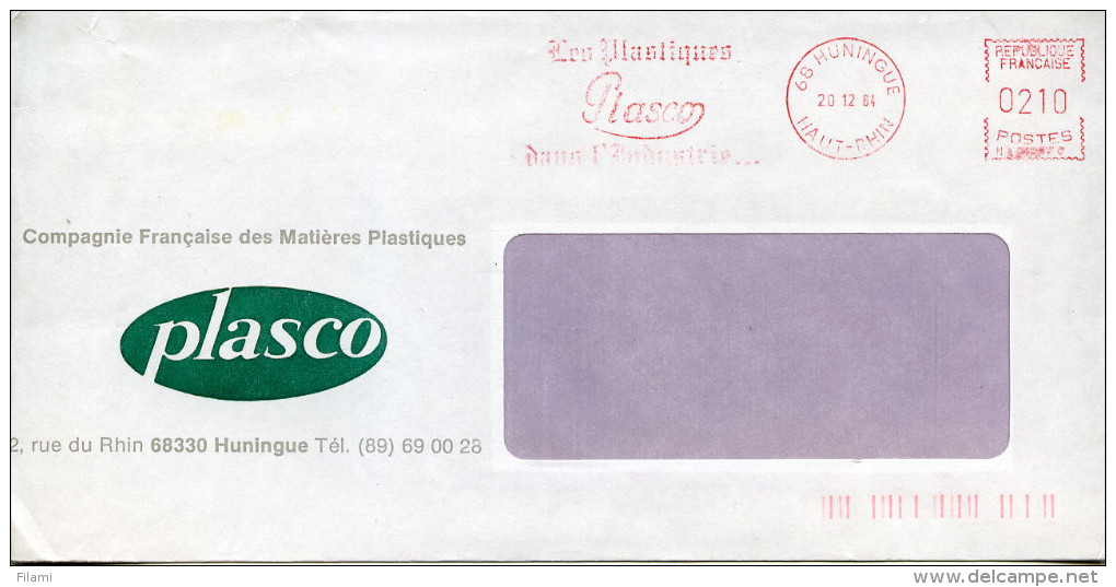 EMA Industrie Chimie,PLASCO Compagne Française Des Matières Plastiques,lettre Obliterée 68 Huningue,Haut-Rhin 20.12.1984 - Usines & Industries