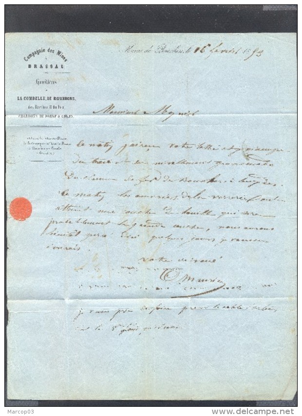 HAUTE LOIRE 43 LEMPDES LAC Tad 15 Du 16/02/1853 Taxe DT 25 TTB - 1849-1876: Période Classique