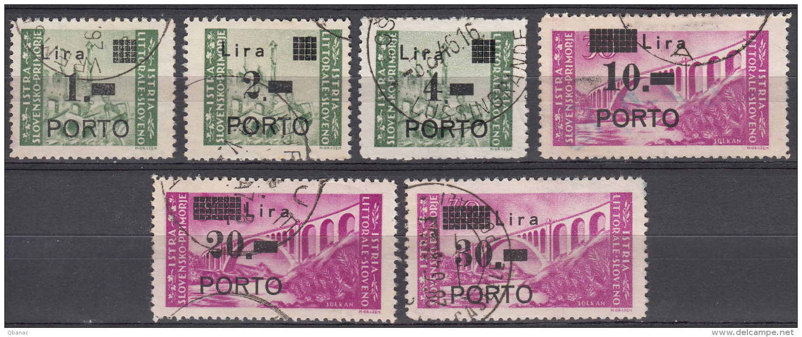 Istria Litorale Yugoslavia Occupation, Porto 1946 Sassone#8-13 Used, First Stamp Big Point After "1" (first Stamp) - Yugoslavian Occ.: Istria