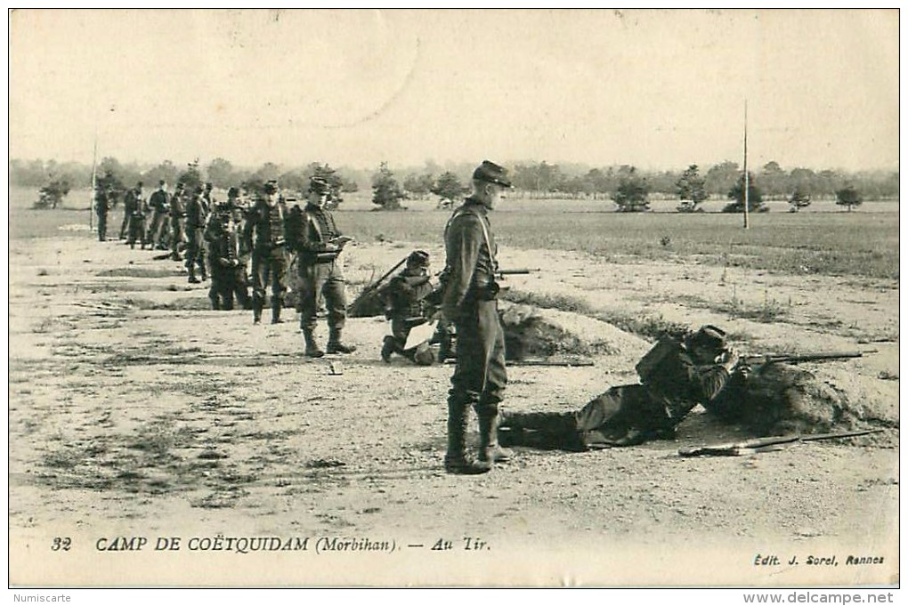 Cpa Camp De COETQUIDAN 56 Au Tir - Cachet Dépôt Du 41e Régiment D' Infanterie - Guer Coetquidan