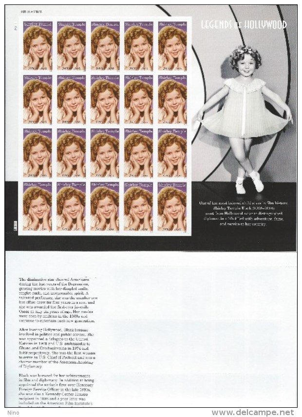 USA. Scott #  MNH Sheet Of 20. Shirley Temple Legend Of Hollywood 2016 - Fogli Completi