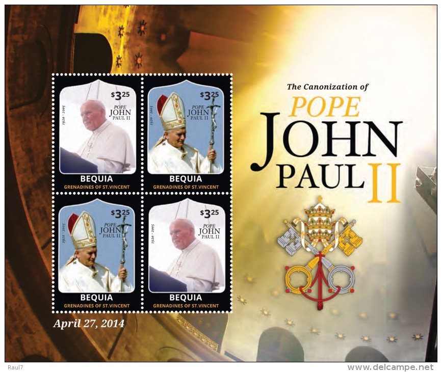 St Vincent (Bequia) 2014 - Canonisation Du Pape John Paul II - BF Neufs // Mnh - St.Vincent & Grenadines