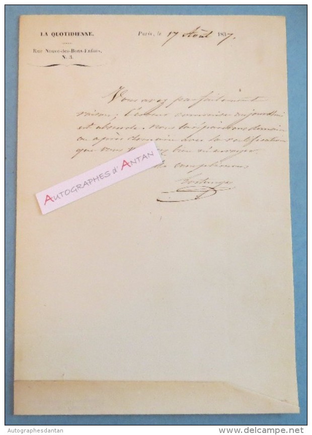 L.A.S 1837 Du Comte De LOSTANGES - La Quotidienne - à M. De SAINT PRIEST - Lettre Autographe LAS Noblesse - Autres & Non Classés