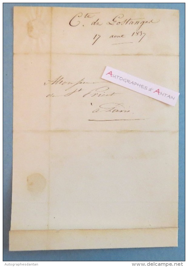 L.A.S 1837 Du Comte De LOSTANGES - La Quotidienne - à M. De SAINT PRIEST - Lettre Autographe LAS Noblesse - Autres & Non Classés