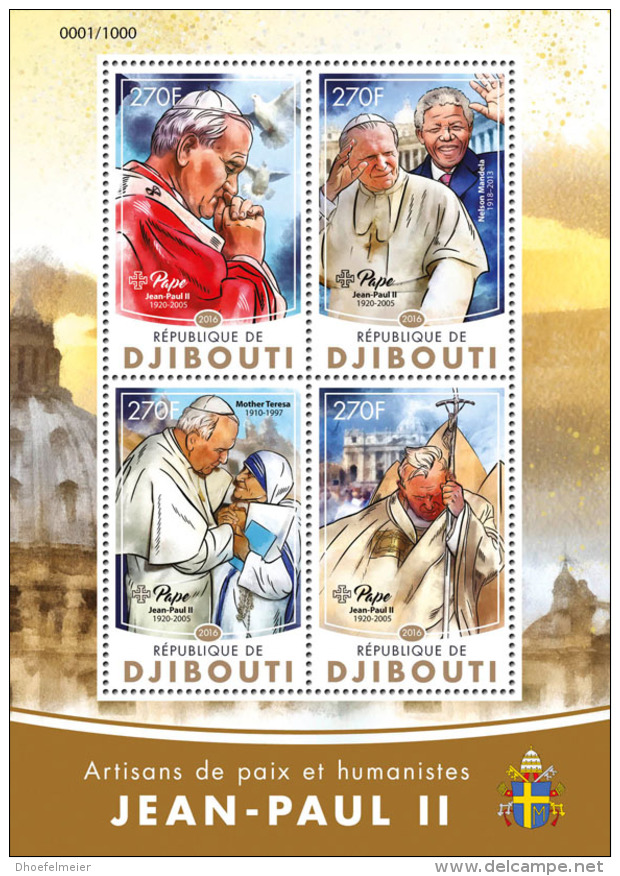 DJIBOUTI 2016 ** Pope John Paul II. Mother Teresa Mutter Teresa M/S - OFFICIAL ISSUE - A1614 - Mother Teresa