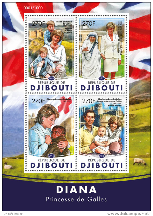 DJIBOUTI 2016 ** Princess Diana Mother Teresa Mutter Teresea M/S - OFFICIAL ISSUE - A1614 - Mère Teresa