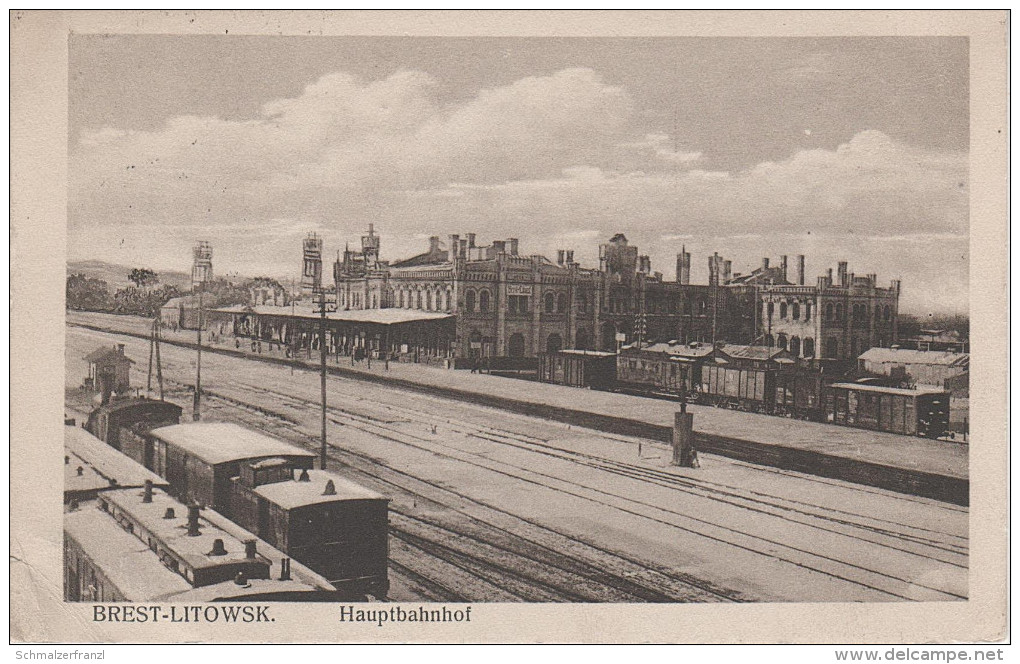 AK Brest Litowsk Hauptbahnhof Bahnhof Dworzec Glowny Gare Eisenbahn Train Zug Gleise Belarus Weissrussland Feldpost 191 - Belarus