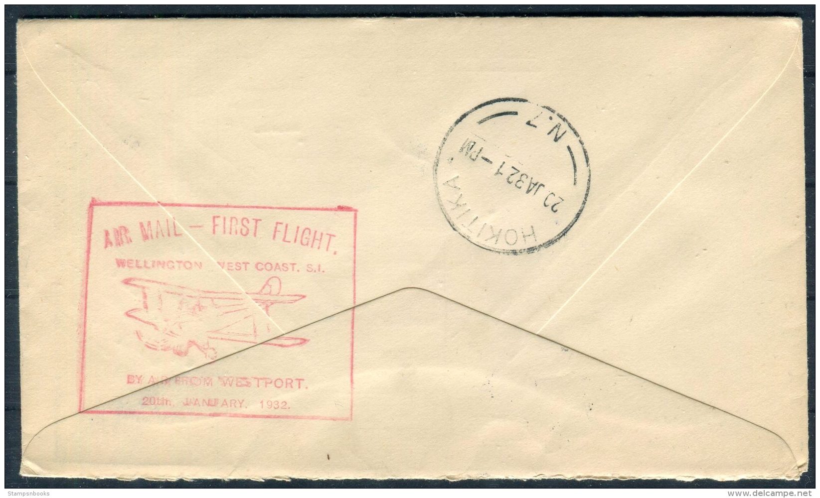 1932 New Zealand Westport - Hokitika Airmail First Flight Cover - Airmail