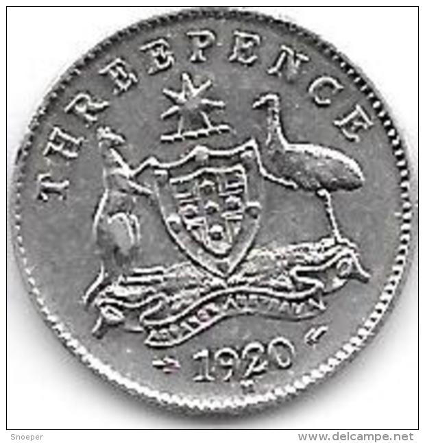 *australia 3 Pence  1920  M   Km 24    Vf+ Catalog Val 65,00$ - Threepence