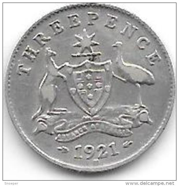 *australia 3 Pence  1921  M   Km 24    Vf+ Catalog Val 20,00$ - Threepence