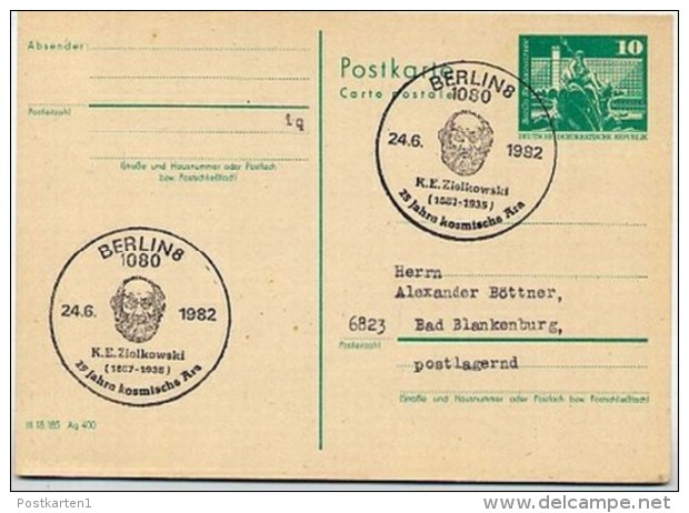 TSIOLKOVSKY Berlin 1982 On East German Postal Card P79 - Andere & Zonder Classificatie