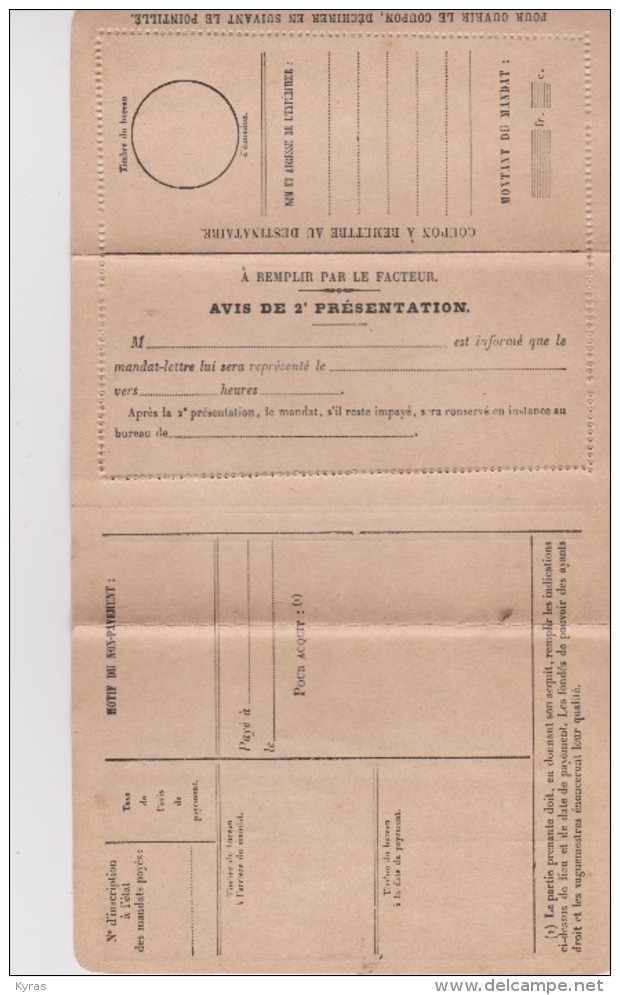 Formulaire De MANDAT LETTRE Payable à Domicile  ( Fermé 8,5 X 12,5  /  Ouvert : 12,5 X 22,5  ( Vierge De 1920) - Non Classés