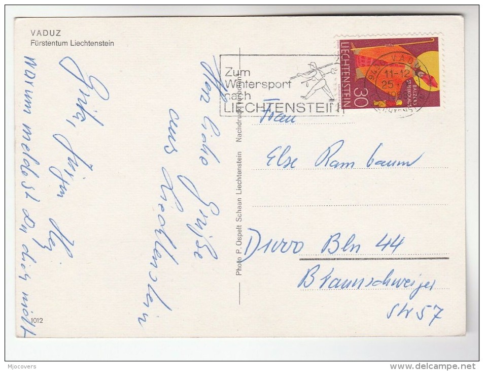 1968 LIECHTENSTEIN COVER  Stamps ST NICOLAUS (postcard Vaduz) SLOGAN Pmk SKIIER Skiing Ski Sport - Covers & Documents