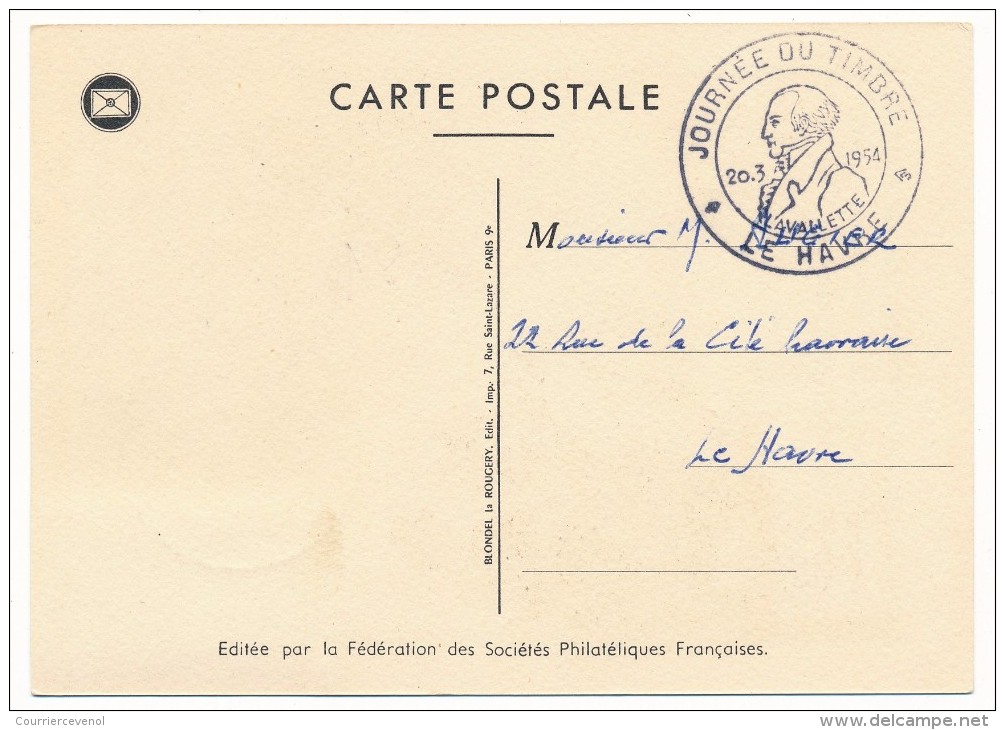 Carte Fédérale - Journée Du Timbre 1954 - LE HAVRE - Lavalette - Stamp's Day