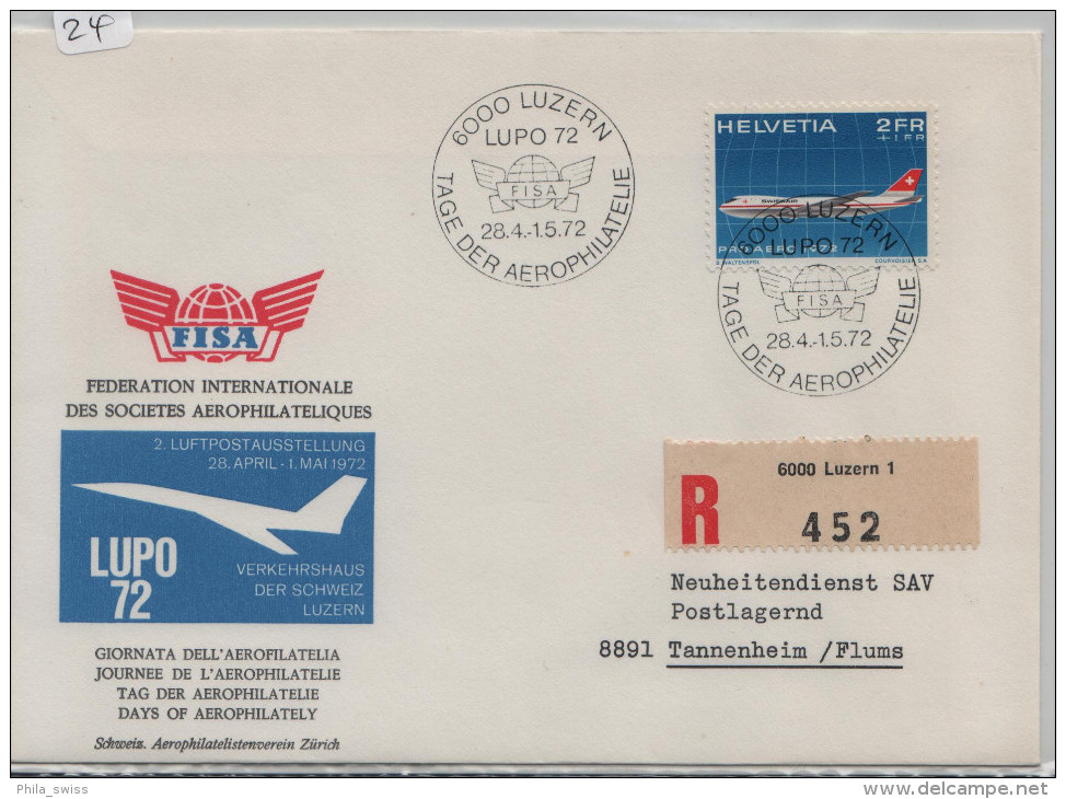 Switzerland 1972 - FISA - Journée De L'Aerophilatelie. LUZERN ( LUPO 72 ) 28.4.1972 (24) - First Flight Covers