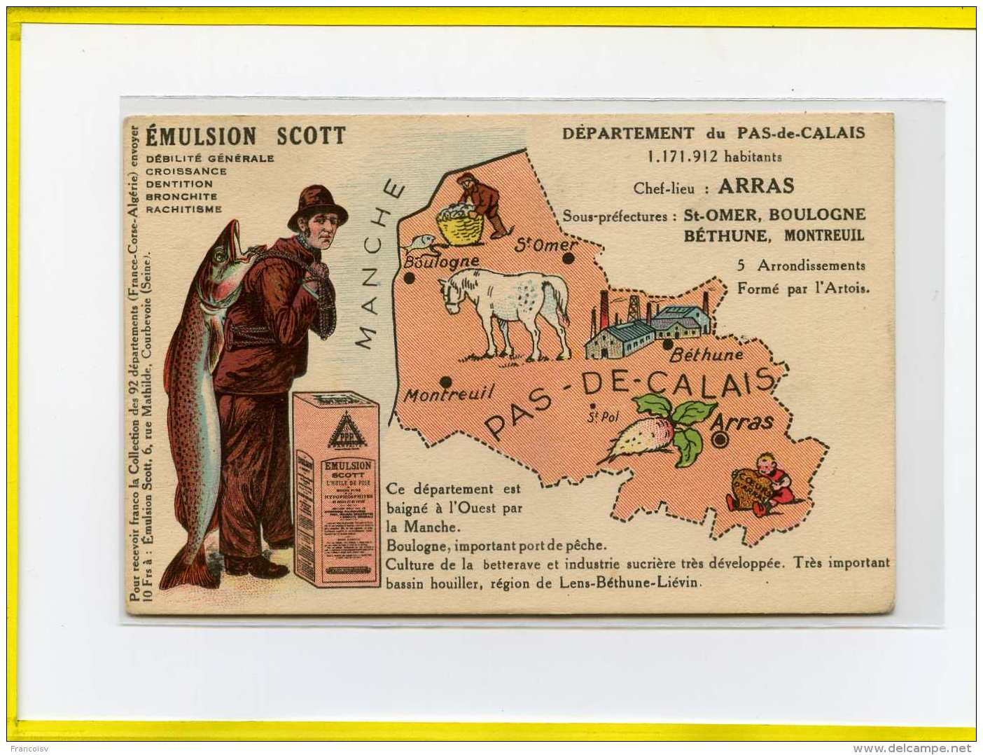 Carte Publicitaire Geographique.  Emulsion Scott.  Boulogne Montreuil Arras Bethune St Omer - Altri & Non Classificati