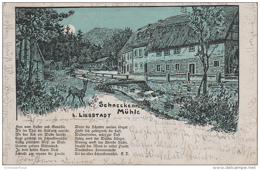 Litho Stich AK Schneckenmühle Sage Liebstadt Bei Glashütte Schlottwitz Weesenstein Pirna Börnersdorf Breitenau Döbra - Liebstadt