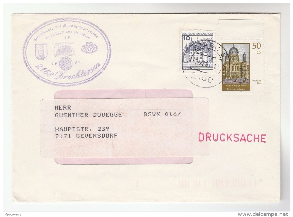 1991 GERMANY COVER Stamps 50+15pf BERLIN SYNAGOGUE  Etc Religion Jew Jewish Judaica - Jewish