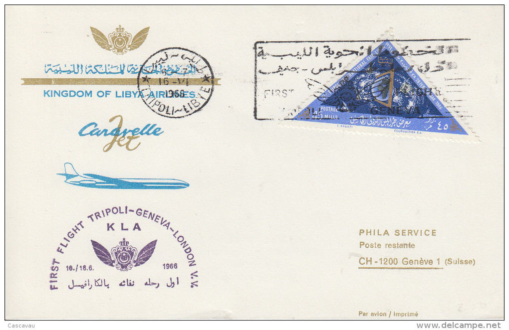 Enveloppe  LIBYE   1er  Vol    TRIPOLI - GENEVE - LONDRES    1966 - Libia