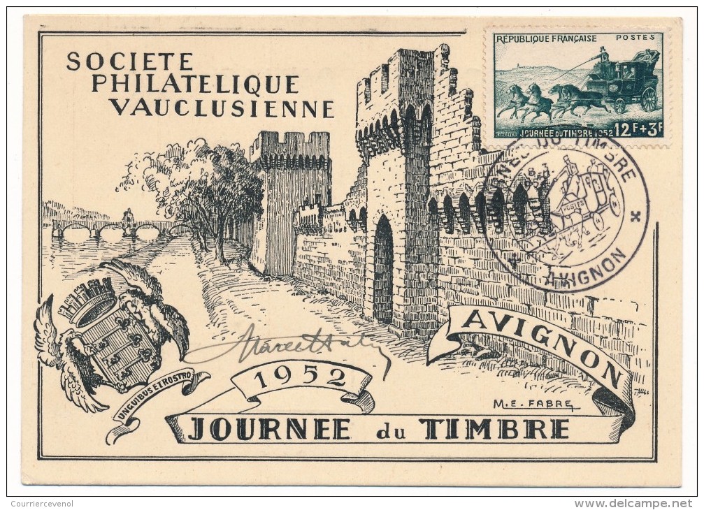 Carte Locale - Journée Du Timbre 1952 AVIGNON (Vaucluse) - Malle Poste - Día Del Sello