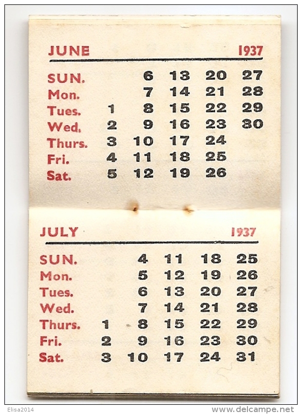 CALENDAR 1937 PRINTED IN ENGLAND COMPLET - Small : 1921-40