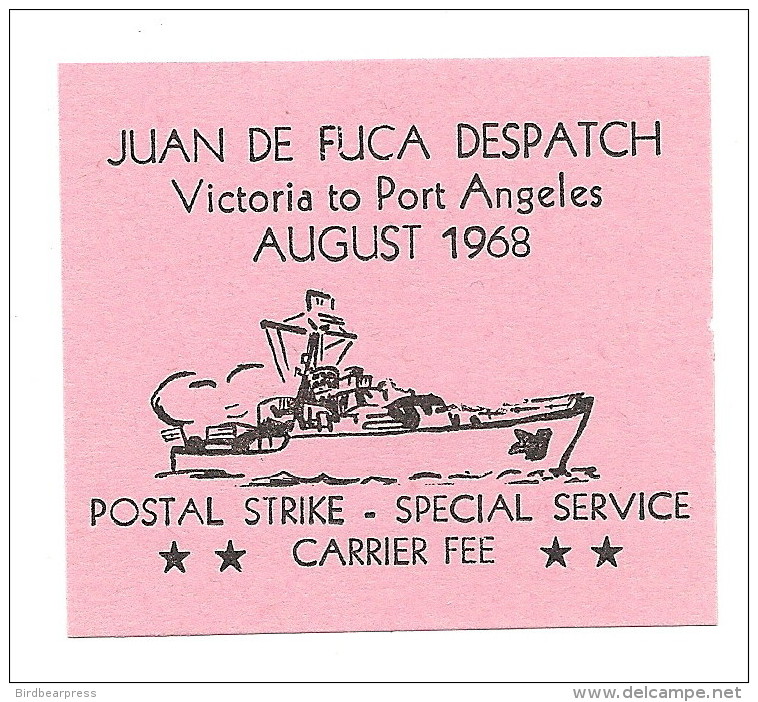 B30-30 CANADA Juan De Fuca Local Post Aug1968 Label MNH B Black On Pink - Viñetas Locales Y Privadas