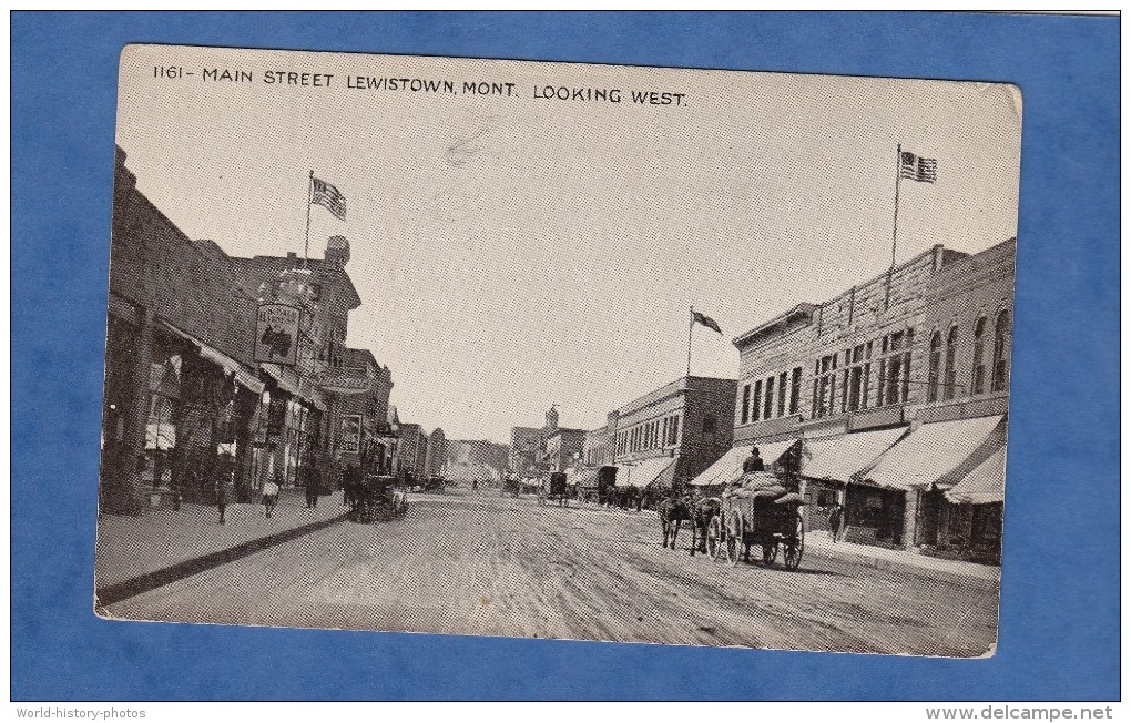CPA - LEWISTOWN , Montana - Main Street - Attelage - Début 1910 - Drapeau Américain - American Flag - Magasin Shop - Autres & Non Classés