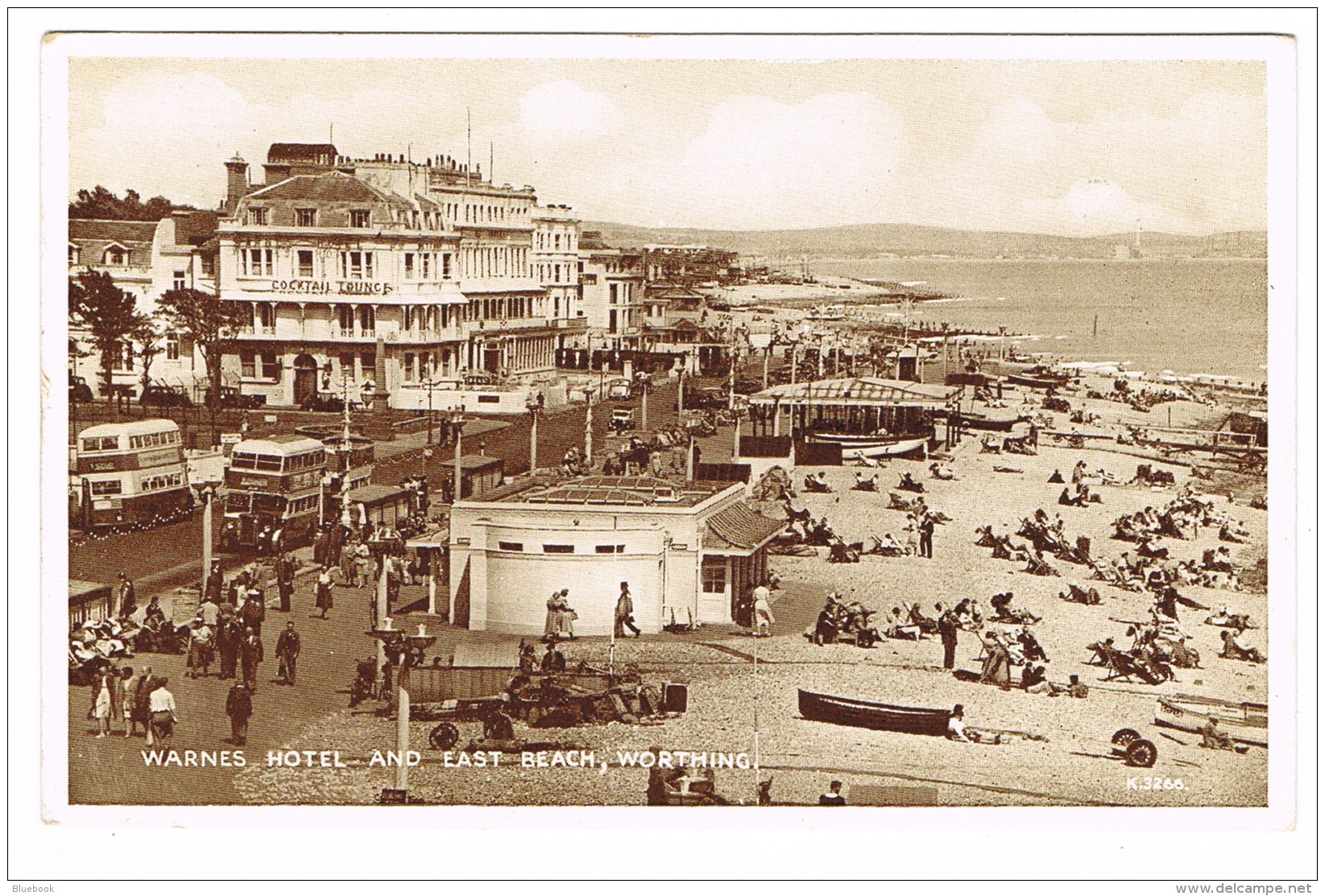 RB 1086 - 1966 Postcard - Warnes Hotel Buses &amp; East Beach - Worthing Sussex - Worthing