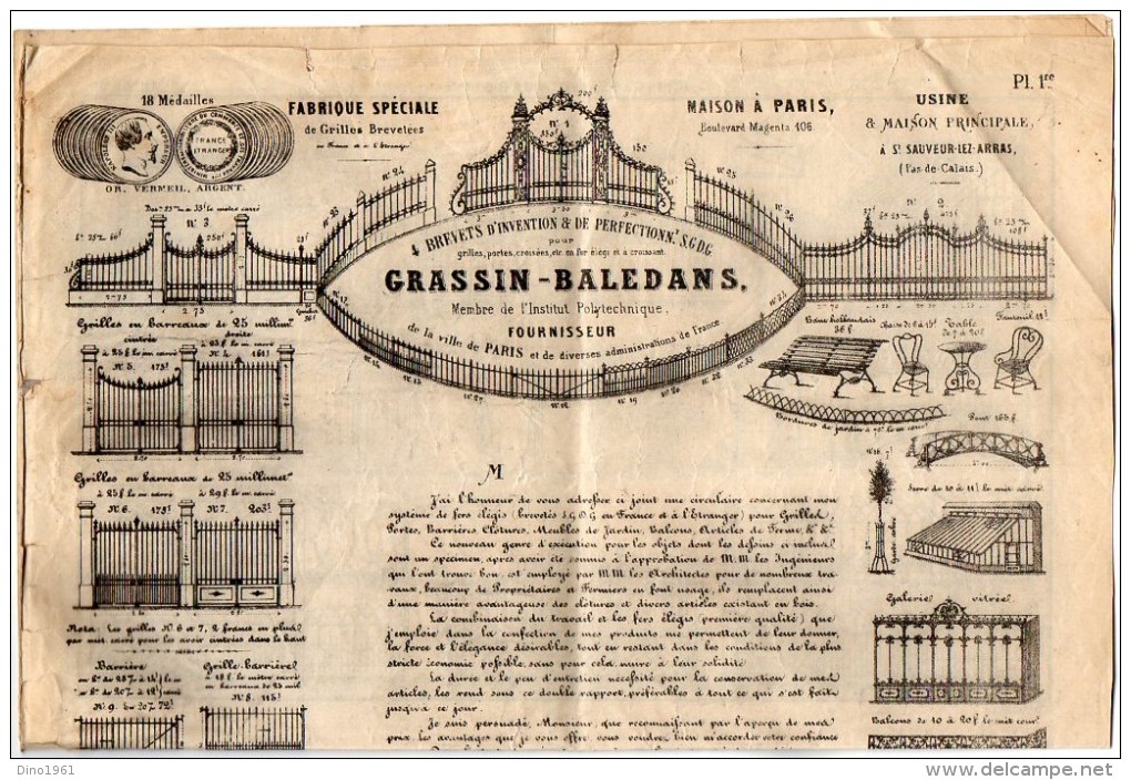 VP4330 - Document Commercial De 4 Pages - Fabrique De Grilles GRASSIN - BALEDANS à PARIS Usine à SAINT SAUVEUR LEZ ARRAS - 1800 – 1899