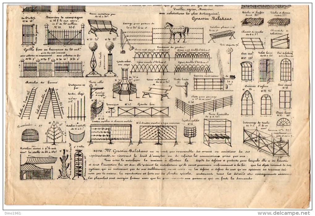 VP4330 - Document Commercial De 4 Pages - Fabrique De Grilles GRASSIN - BALEDANS à PARIS Usine à SAINT SAUVEUR LEZ ARRAS - 1800 – 1899