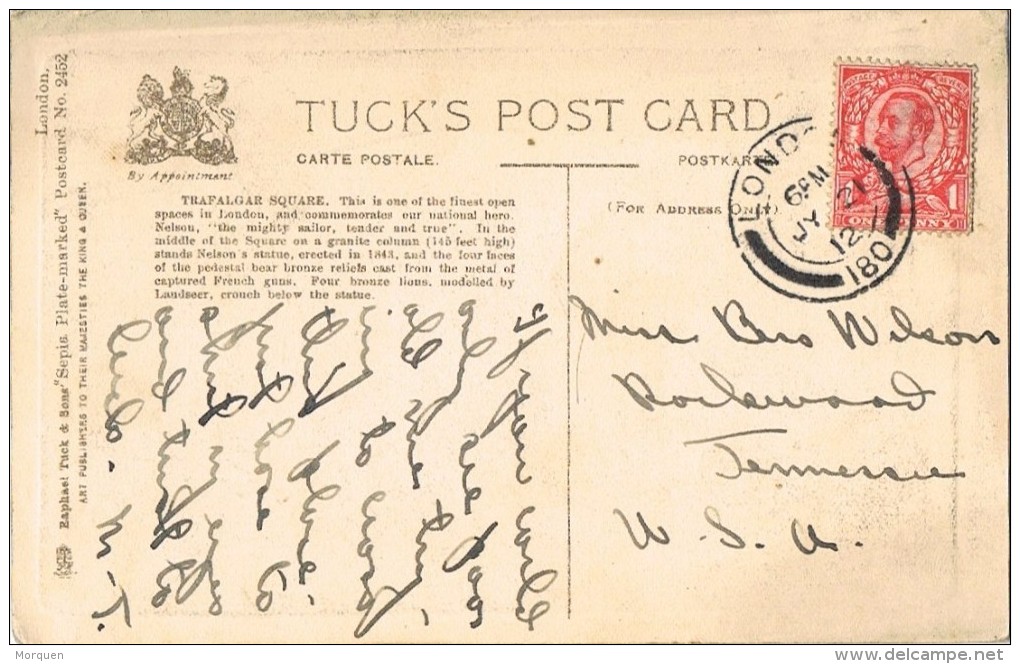 17682. Postal LONDON (England) 1912. Trafalgar Square London - Cartas & Documentos