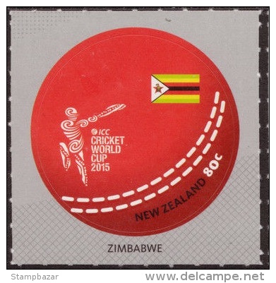 NEW ZEALAND 2015 ICC Cricket World Cup Self-adhesive Round Odd Shape Zimbabwe Stamp Sports Ball Flag MNH 1v - Ungebraucht